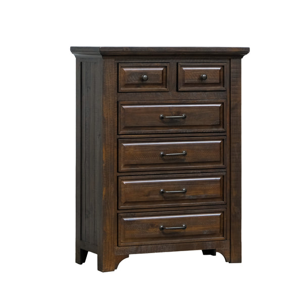 English Elm Wallace & Bay - Brown 6-Drawer Chest in Burnt Umber Wood Finish, Traditional Style, Durable, Easy-Care Storage Unit B361P384431
