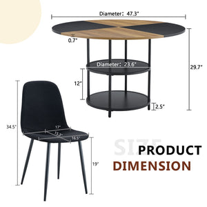 English Elm Table and Chair Set 47 Inch Round Mdf Spliced Top with Dual Tier Storage 4 Seats Black,Wood W1151S03334