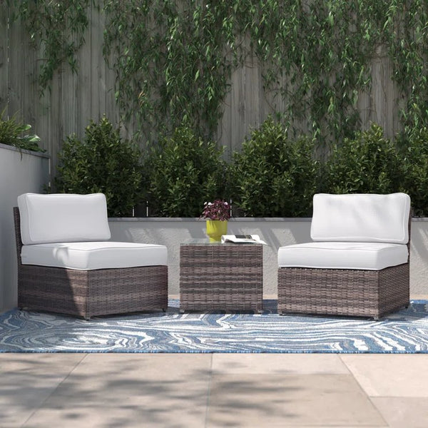 English Elm Fully Assembled Rattan Wicker 3-Piece Outdoor Seating Set With Cushions For Ultimate Comfort B120S00035