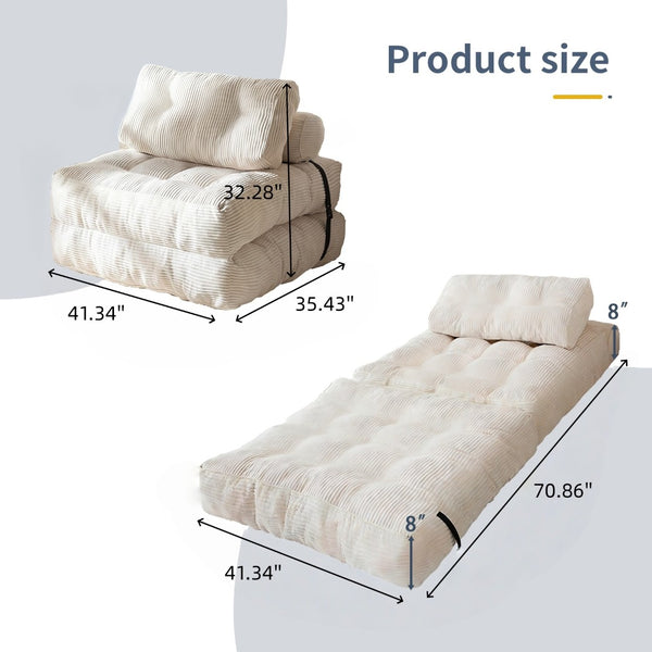 English Elm Modular Floor Sectional Corduroy Sofa Bed Low Profile Convertible for Studio Living White W3737P426644