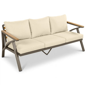 English Elm 6-piece Outdoor Conversation Set with Acacia Wood Accents and Steel Frame Patio Seating Brown,Cream Beige N704G201256A