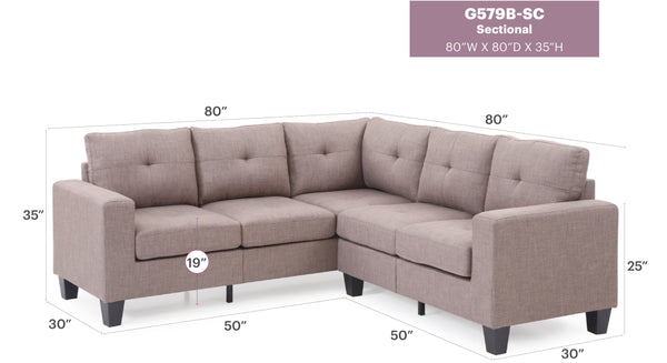 English Elm Newbury Value-Priced Sectional Sofa with Pocketed Coil Seat Cushions and Kiln-Dried Hardwood Frame Gray 36 L x 30 W x 20 H B078S00053