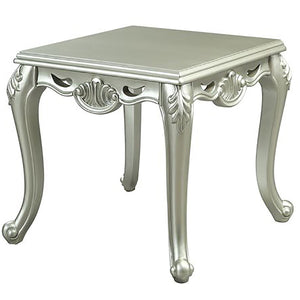 English Elm Champagne Leaf-Carved End Table with Cabriole Legs, Luxurious Traditional Square Accent Table, 27.5" B062P191055