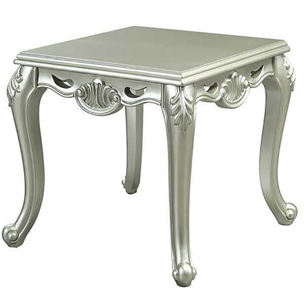 English Elm Champagne Leaf-Carved End Table with Cabriole Legs, Luxurious Traditional Square Accent Table, 27.5" B062P191055