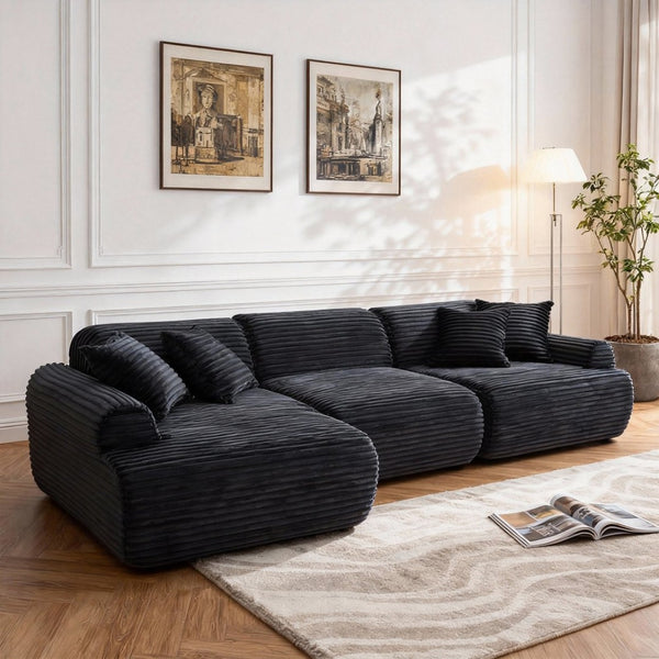 English Elm 105'' Modular Sectional with Washable Woven Cover Convertible L-shape Living Room Sofa W3565S00017