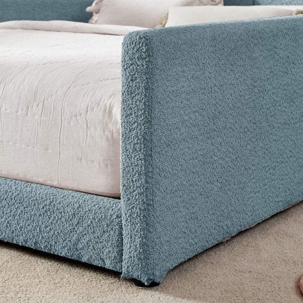 English Elm Full Size Boucle Platform Bed Whimsical Rabbit Ear Headboard with Safety Rail Sky Blue W1413S00137