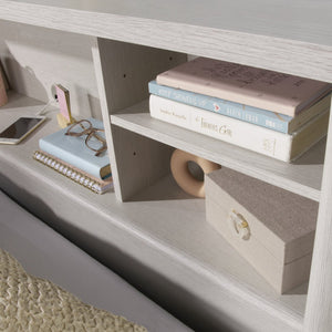 English Elm Full/Queen Bookcase Headboard White — Slim Engineered Wood, 2 Adjustable Shelves, Hidden Cord Access, Easy Assembly B356P402781