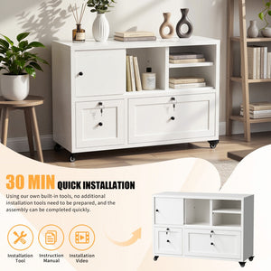 English Elm 28"h White Steel Rolling File Cabinet Locking Drawers Quiet Slides Home Office T2398P465996