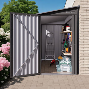 English Elm 4x9 Ft Galvanized Steel Lean-to Outdoor Storage Shed with Vented Sloped Roof and Windows W3213P417563