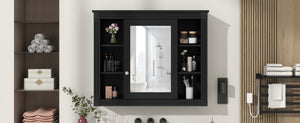 English Elm 35'' Modern Wall Medicine Cabinet with Mirror, Black MDF Storage, Soft-Close Hinges, Towel Rod, Adjustable Shelves N710P197128B