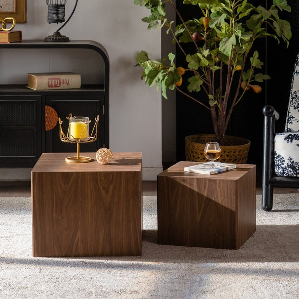 English Elm Set of 2 Cube Nesting Tables Mdf Wood Grain Finish Compact Modern Living Room Accent W3158P395509