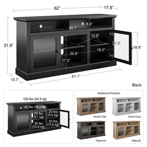 English Elm Chicago Wood Grain Tv Stand with Glass Door Cabinets for Living Room Media Storage B2733S00003