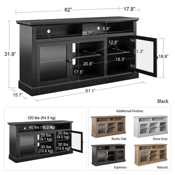 English Elm Chicago Wood Grain Tv Stand with Glass Door Cabinets for Living Room Media Storage B2733S00003