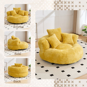 English Elm Bean Bag Sofa Oversized Corduroy Floor Lounge Chair with Armrests Pillows Foam Fill Mustard Yellow W395P426812