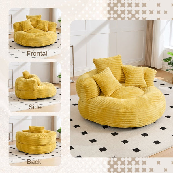 English Elm Bean Bag Sofa Oversized Corduroy Floor Lounge Chair with Armrests Pillows Foam Fill Mustard Yellow W395P426812