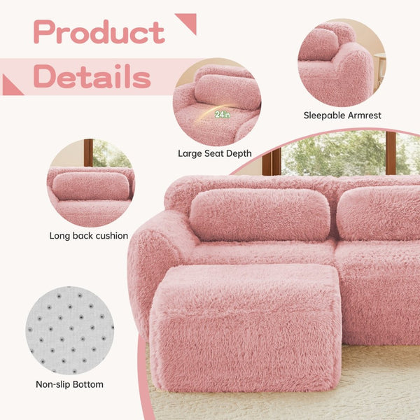 English Elm 149'' Plush Modular Cloud Sofa Boneless Ergonomic Design for Home Theater Lounge Pink W714S01562
