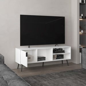 English Elm Long Beach TV Stand Modern White Engineered Wood with Large Cabinet & Open Shelves for Organized Living Room B092P269900