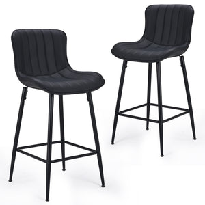 English Elm Counter Stools Set Of 2 - Stylish Mid-Century Modern Faux Leather Chairs For Kitchen & Dining T3623P366861