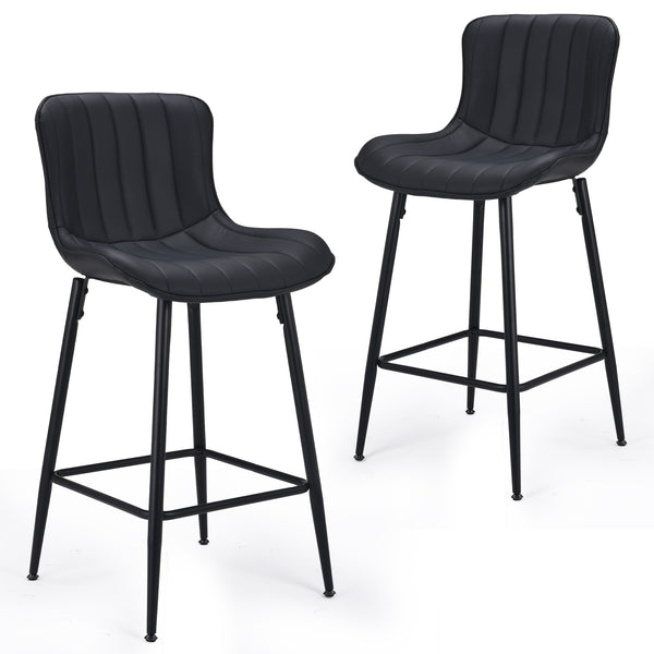 English Elm Counter Stools Set Of 2 - Stylish Mid-Century Modern Faux Leather Chairs For Kitchen & Dining T3623P366861