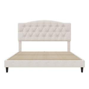 English Elm Upholstered Diamond-Tufted Platform Bed with Two-Position Adjustable Headboard and Sturdy Support Beige 65.71 L x 26.89 W x 4.88 H N701P342915B