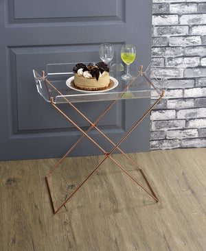 English Elm Cercie Clear Acrylic Tray Table with Copper Metal X-Base, Removable 5mm Tray, Sleek 100lb Capacity B2726P338120