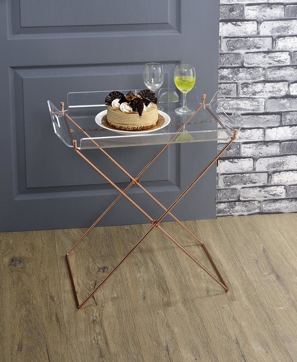 English Elm Cercie Clear Acrylic Tray Table with Copper Metal X-Base, Removable 5mm Tray, Sleek 100lb Capacity B2726P338120