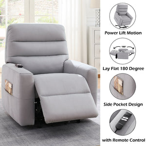 English Elm Freddie Gray Faux Leather Power Lift Recliner Gray with 2 Motors, 180° Lay-Flat, Remote Control B2726P404905