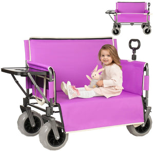 English Elm 3-in-1 Collapsible Wagon with Folding Tabletop Cup Holders All Terrain Beach Camping Purple W2932P421328