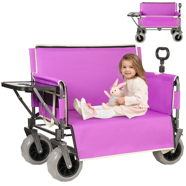 English Elm 3-in-1 Collapsible Wagon with Folding Tabletop Cup Holders All Terrain Beach Camping Purple W2932P421328