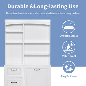 English Elm Bathroom Tall Storage Cabinet with Tilt-Out Hamper, 70.9" Linen Tower, 2 Drawers, Adjustable Shelves, White Finish N725P278420K