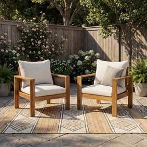 English Elm Outdoor Acacia Hardwood Patio Chair with Water-repellent Cushions for Deck or Garden N757P354832B