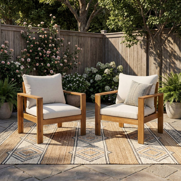 English Elm Outdoor Acacia Hardwood Patio Chair with Water-repellent Cushions for Deck or Garden N757P354832B