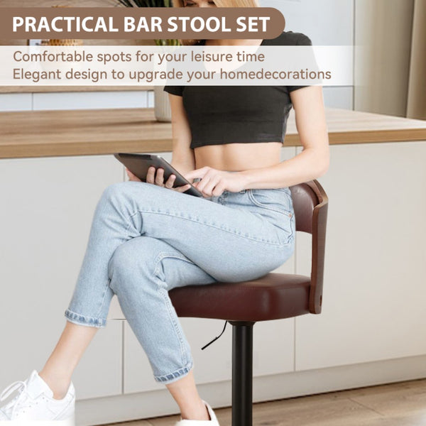 English Elm Swivel Bar Stools Set Of 2 - Adjustable Height 24.5-33.5" Kitchen Chairs With Pu Leather & Backrest T3950P394219-GIGA