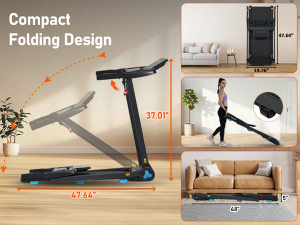 English Elm Treadmill Foldable Home Gym with 3hp Motor Incline Cushioned Belt and Bluetooth Speaker N728P337620B