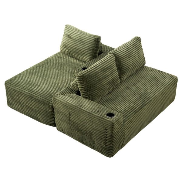 English Elm 104 Inch Corduroy Modular Sectional Sofa with L Chaise Deep Sink Comfort W5515S00025