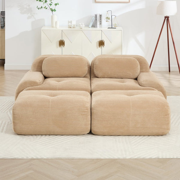 English Elm 2-seat Modular Corduroy Sofa Ergonomic Curved Design with Resilient Cushioning for Living Rooms Camel W714S01238