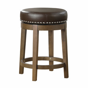 English Elm Round Swivel Stool Set of 2 with Black Faux Leather Seat, Nailhead Trim & Solid Wood Legs, 19.5" H Brown 35.75 L x 22.75 W x 9.75 H B011P201565