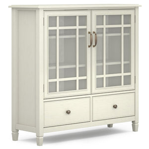 English Elm Connaught Solid Wood Tall Cabinet Antique White Glass Doors British Colonial Storage B136P436053