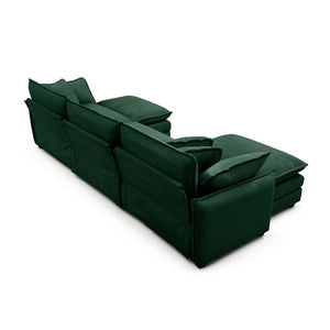 English Elm Oversized Modular Sofa In Green Corduroy - U-Shaped 3-Seater With Convertible Ottoman & Footstools W714S00738-GIGA