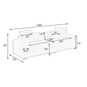 English Elm 104.72-inch 4-seat sofa with four washable throw pillows, corduroy comfort fabric, solid wood frame, 500lb capacity and modern living room style Gray W1658S00146