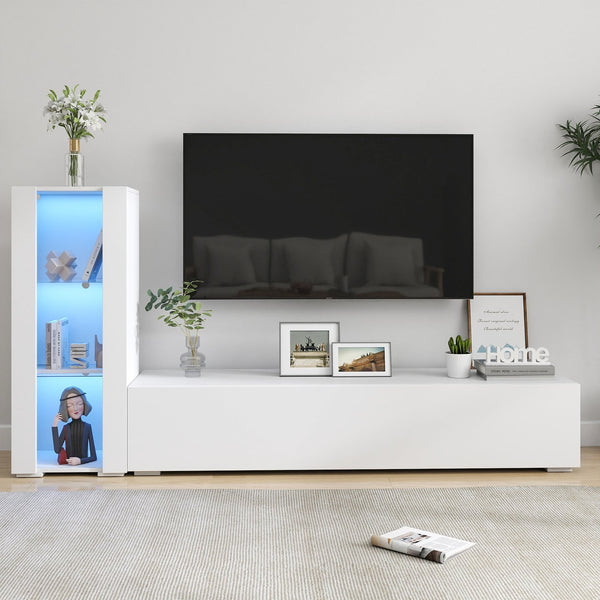 English Elm Storage Cabinet with Aluminum LED Strip Light and Glass Shelves Wall or Floor Mount Space-Saver W331P251042