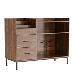 English Elm Record Player Stand with Vinyl Storage Mid-century Wood Console for Living Room T2398P438826