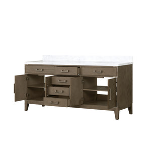 English Elm Grey Oak Double Bath Vanity 72" W With Carrara Marble Top, Ample Storage & Soft-Close Drawers B2731P259892