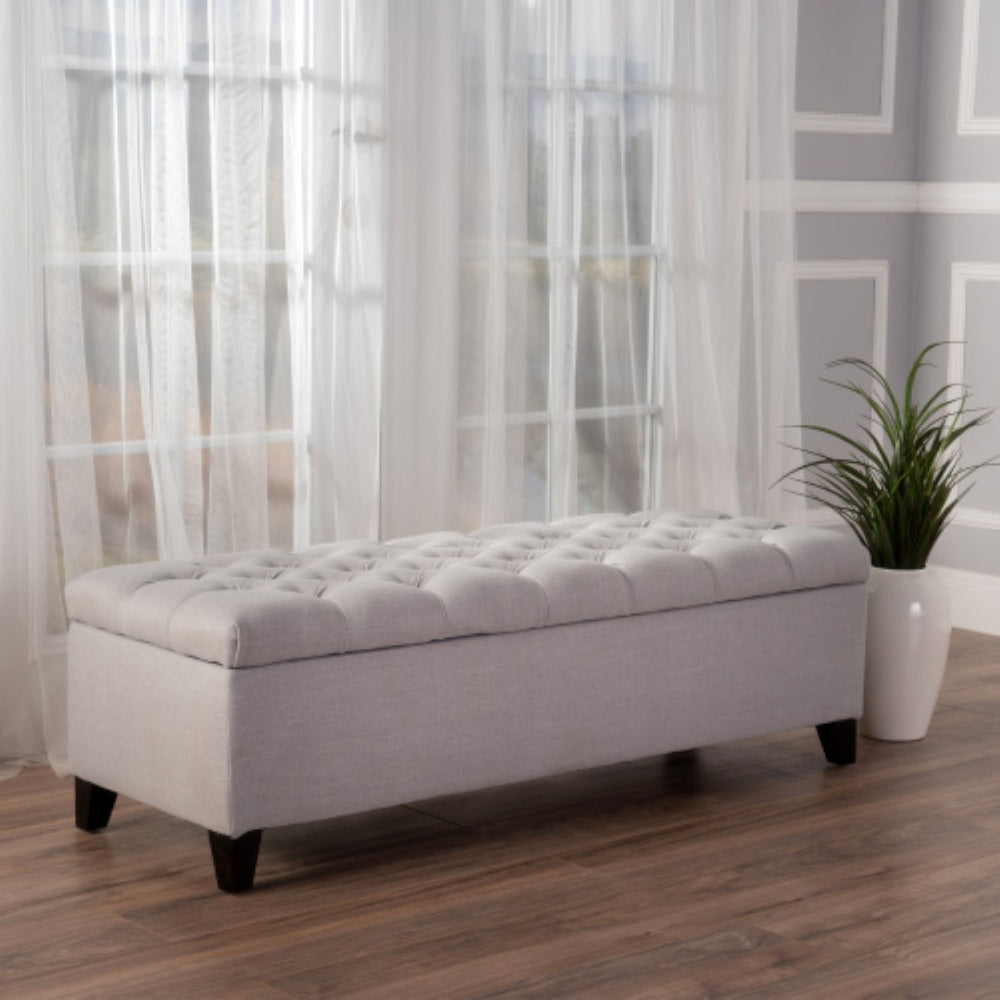 English Elm Button Tufted Storage Ottoman Upholstered Bench with Hinged Lid for Bedroom Entryway Light Gray N769P416738G