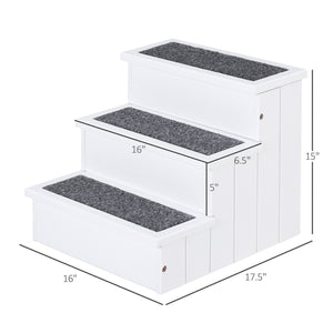 English Elm Pet Stairs Solid Fir Wood White Finish Carpeted Treads Hidden Storage for Small Dogs T3971P434410