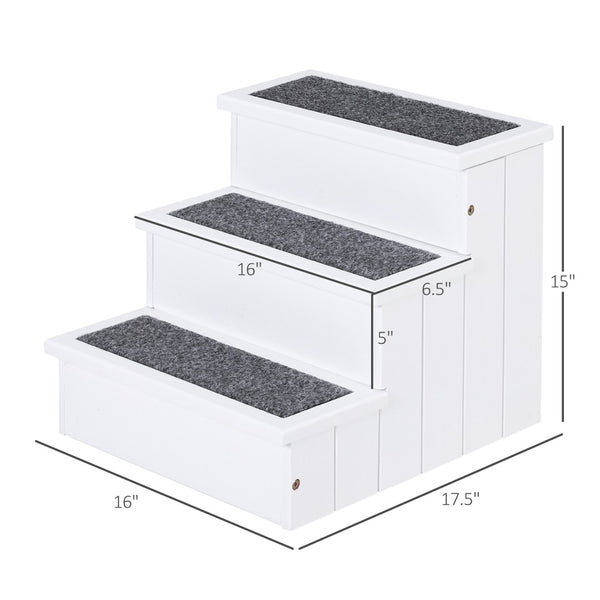 English Elm Pet Stairs Solid Fir Wood White Finish Carpeted Treads Hidden Storage for Small Dogs T3971P434410