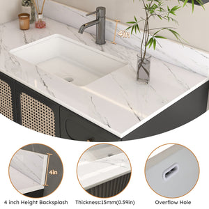 English Elm 43 Inch Marble Vanity Top - Elegant Bianco Carrara Venato With Undermount Sink & Pre-Drilled Faucet W2700P194076