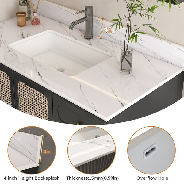 English Elm 43 Inch Marble Vanity Top - Elegant Bianco Carrara Venato With Undermount Sink & Pre-Drilled Faucet W2700P194076