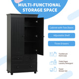 English Elm Tall Storage Cabinet With Three Drawers For Bathroom/Office, Black