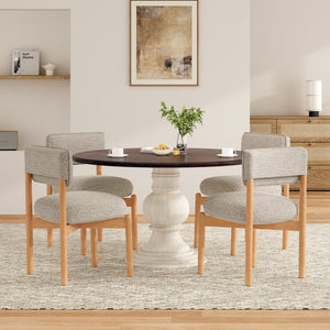 English Elm Modern Linen Upholstered Dining Chair Set Solid Wood Cross Base Removable Back Khaki T3623P466006